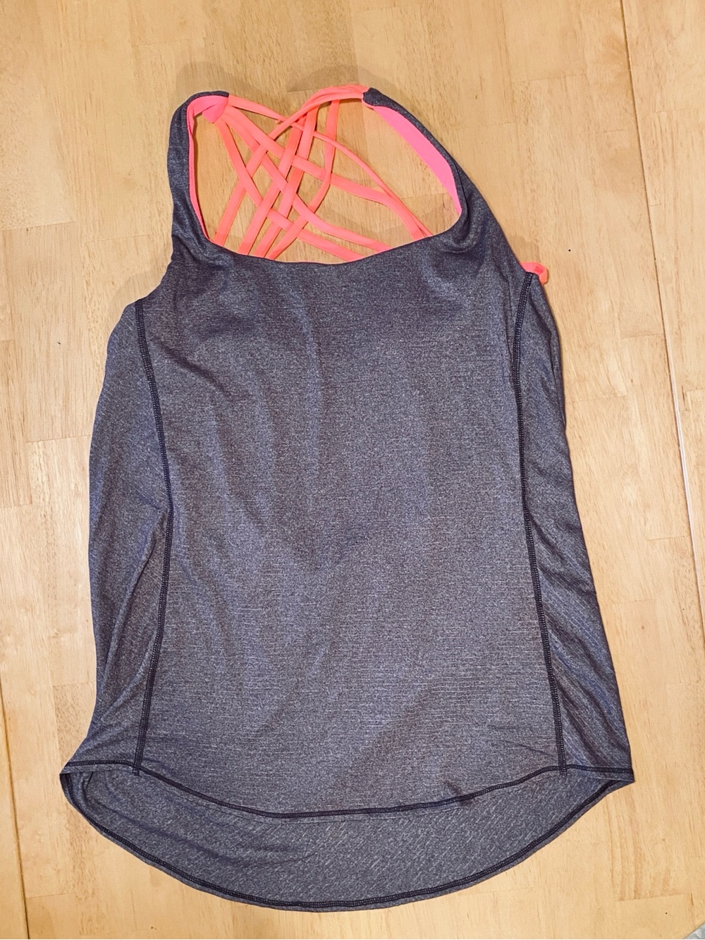 Lululemon Women’s Charcoal Gray Active Tank with Pink Strappy open Back
